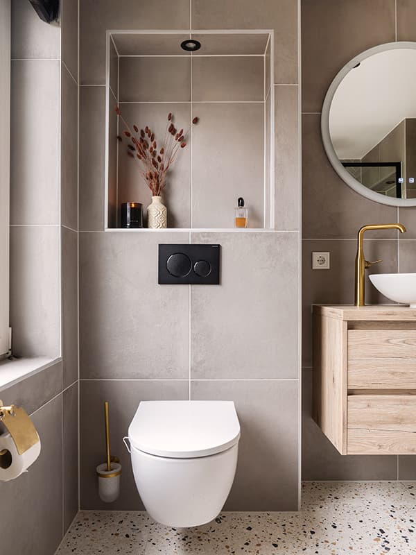 Een keuken of badkamer in Japandi stijl